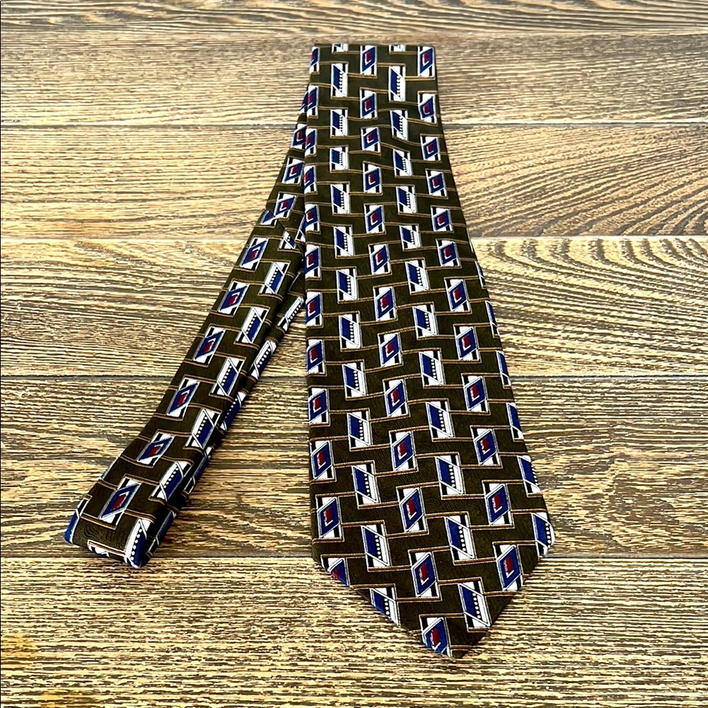 Cerruti CX111 ZCMI‎ Elegant Patterned Tie in Olive and Navy 100% Italian Silk